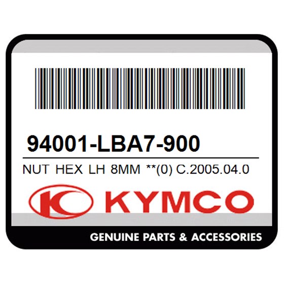 Kymco 94001-LBA7-900 Nut Hex Lh 8Mm **(0) C.2005.04.01