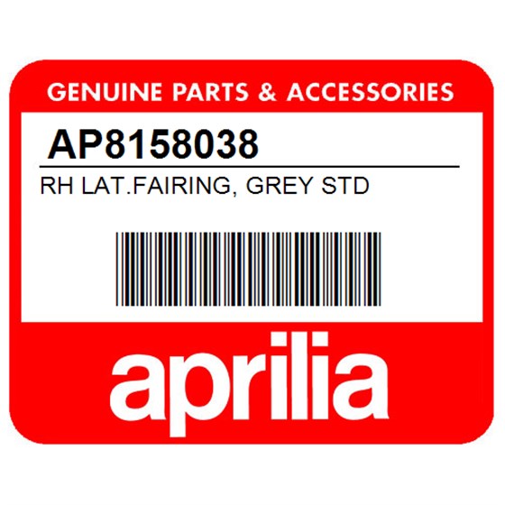 Aprilia AP8158038 Rh Lat.Fairing, Grey Std