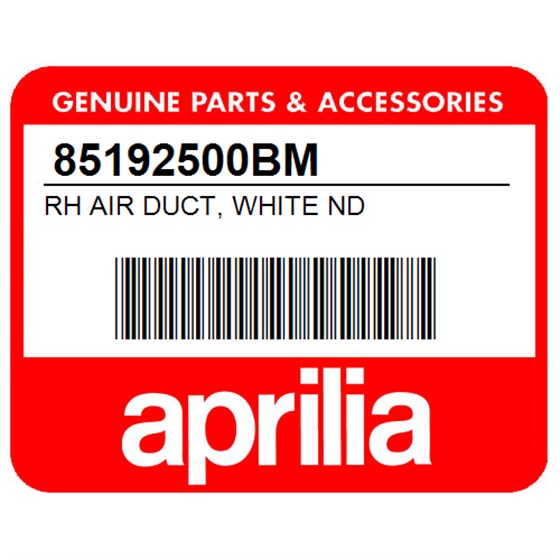 Aprilia 85192500BM Rh Air Duct, White Nd