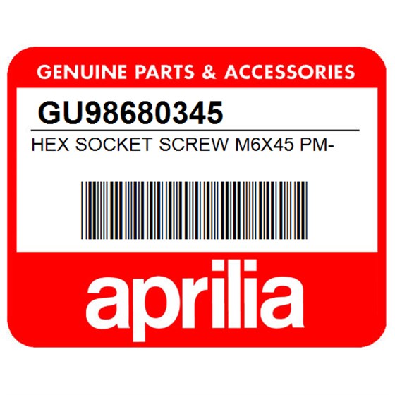 Aprilia GU98680345 Hex Socket Screw M6x45 Pm-Pol