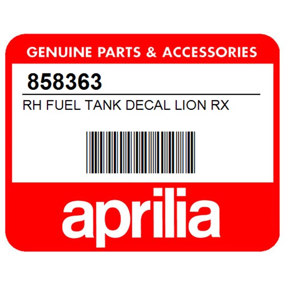 Aprilia 858363 Rh Fuel Tank Decal Lion Rx
