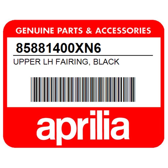 Aprilia 85881400XN6 Upper Lh Fairing, Black