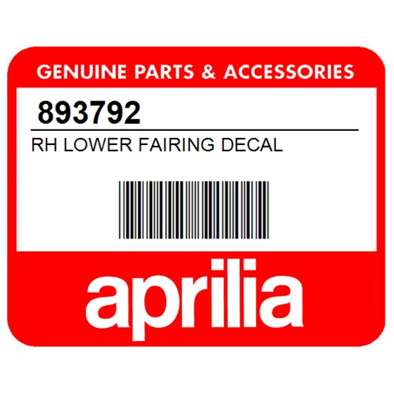 Aprilia 893792 Rh Lower Fairing Decal