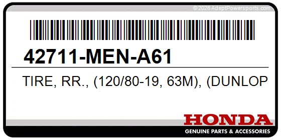 Honda 42711-MEN-A61 Tire, Rr., (120/80-19, 63M), (Dunlop)