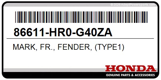 Honda 86611-HR0-G40ZA Mark, Fr., Fender, (Type1)