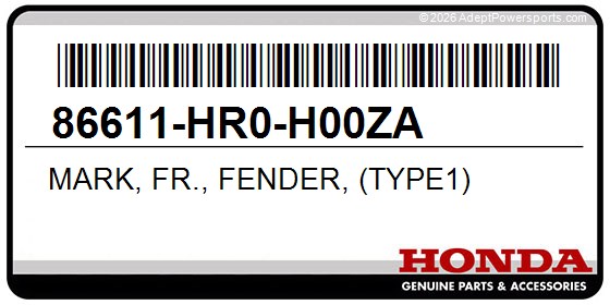 Honda 86611-HR0-H00ZA Mark, Fr., Fender, (Type1)