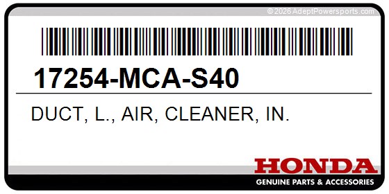 Honda 17254-MCA-S40 Duct, L., Air, Cleaner, In.