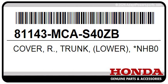 Honda 81143-MCA-S40ZB Cover, R., Trunk, (Lower), *Nhb01*, (Graphite, Black)