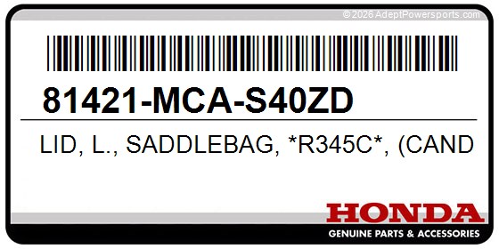 Honda 81421-MCA-S40ZD Lid, L., Saddlebag, *R345c*, (Candy, Alizarin, Red)