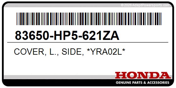 Honda 83650-HP5-621ZA Cover, L., Side, *Yra02l*