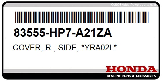 Honda 83555-HP7-A21ZA Cover, R., Side, *Yra02l*