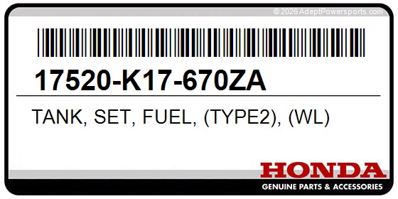 Honda 17520-K17-670ZA Tank, Set, Fuel, (Type2), (Wl)