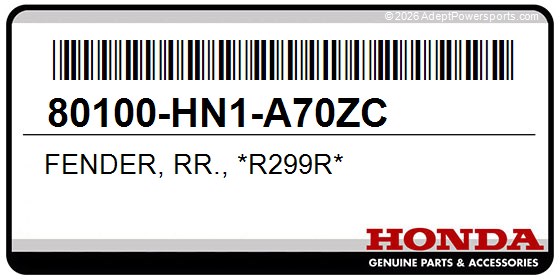Honda 80100-HN1-A70ZC Fender, Rr., *R299r*