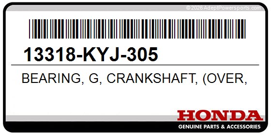 Honda 13318-KYJ-305 Bearing, G, Crankshaft, (Over, Size), (Pink)