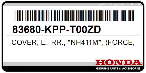 Honda 83680-KPP-T00ZD Cover, L., Rr., *Nh411m*, (Force, Silver, Metallic)