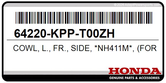 Honda 64220-KPP-T00ZH Cowl, L., Fr., Side, *Nh411m*, (Force, Silver, Metallic)