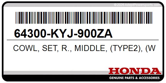 Honda 64300-KYJ-900ZA Cowl, Set, R., Middle, (Type2), (Wl)