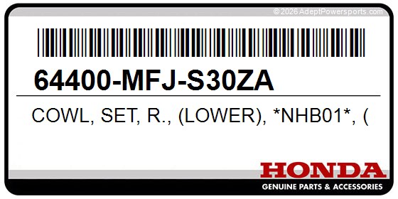 Honda 64400-MFJ-S30ZA Cowl, Set, R., (Lower), *Nhb01*, (Graphite, Black), (Wl)