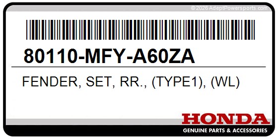 Honda 80110-MFY-A60ZA Fender, Set, Rr., (Type1), (Wl)