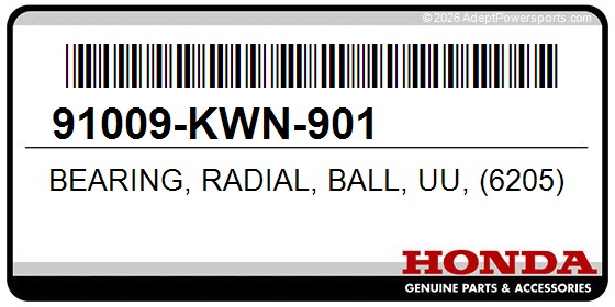 Honda 91009-KWN-901 Bearing, Radial, Ball, Uu, (6205)