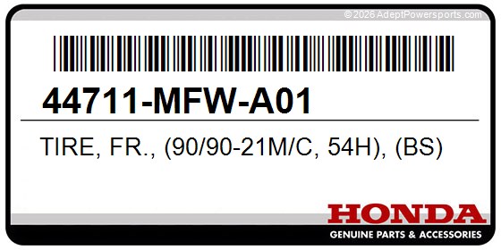 Honda 44711-MFW-A01 Tire, Fr., (90/90-21M/C, 54H), (Bs)