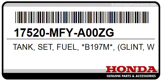 Honda 17520-MFY-A00ZG Tank, Set, Fuel, *B197m*, (Glint, Wave, Blue, Metallic)