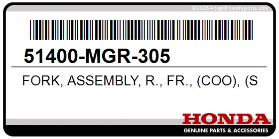 Honda 51400-MGR-305 Fork, Assembly, R., Fr., (Coo), (Showa)
