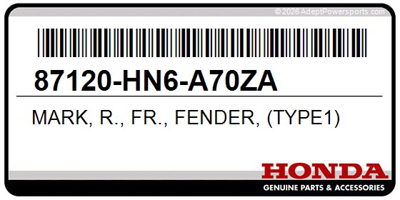 Honda 87120-HN6-A70ZA Mark, R., Fr., Fender, (Type1)