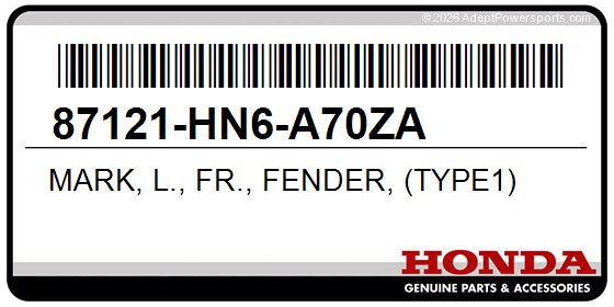 Honda 87121-HN6-A70ZA Mark, L., Fr., Fender, (Type1)