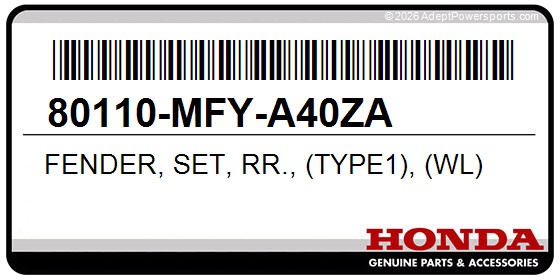 Honda 80110-MFY-A40ZA Fender, Set, Rr., (Type1), (Wl)