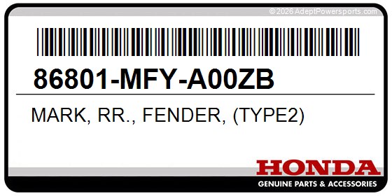 Honda 86801-MFY-A00ZB Mark, Rr., Fender, (Type2)