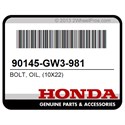 Honda 90145-GW3-981 Bolt, Oil, (10X22)