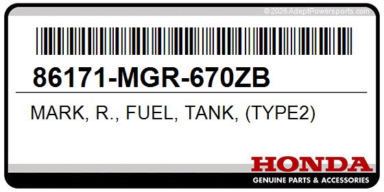 Honda 86171-MGR-670ZB Mark, R., Fuel, Tank, (Type2)