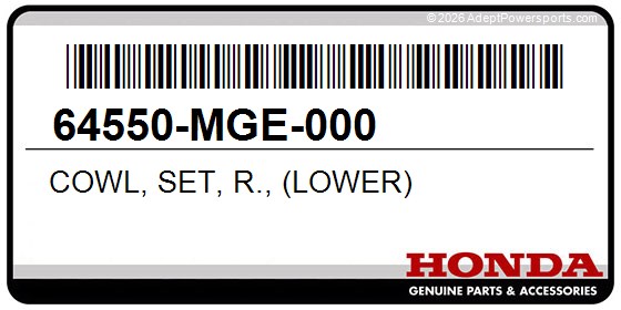 Honda 64550-MGE-000 Cowl, Set, R., (Lower)