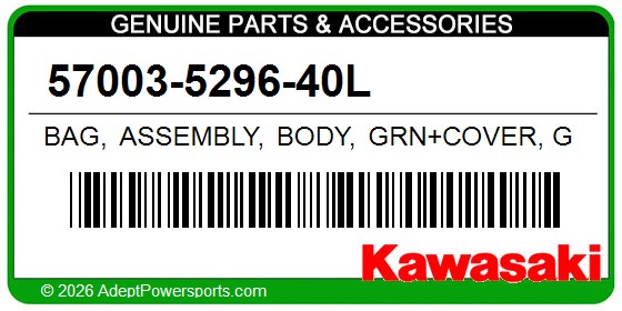 Kawasaki 57003-5296-40L Bag, Assembly, Body, Grn+Cover, Grn/Eb