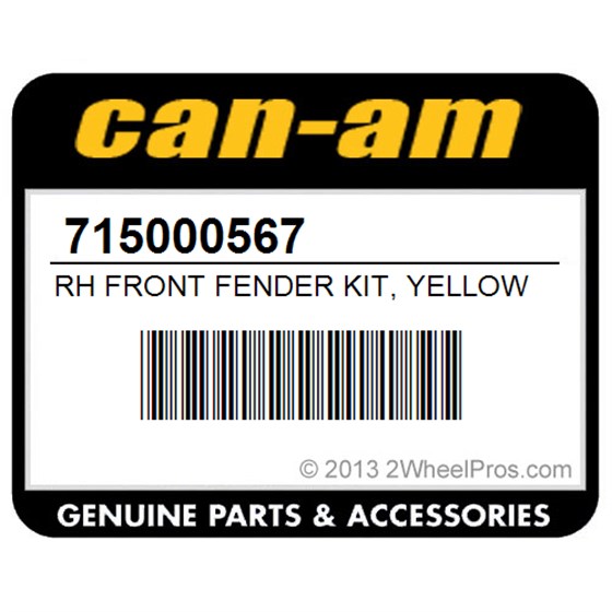 Can-Am 715000567 Rh Front Fender Kit, Yellow