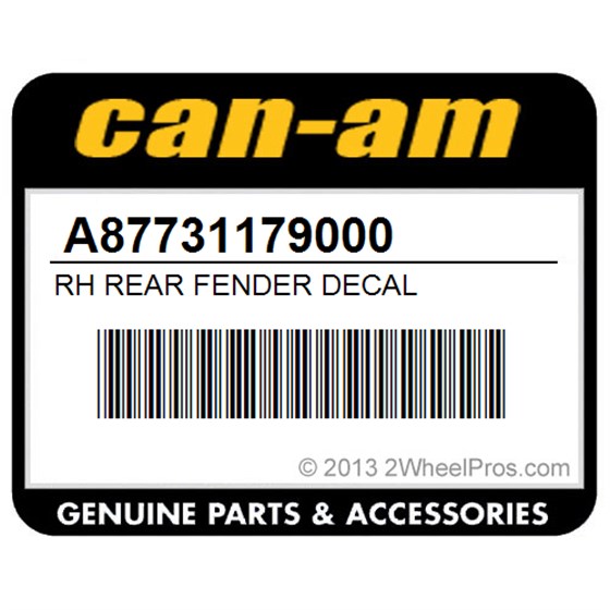 Can-Am A87731179000 Rh Rear Fender Decal