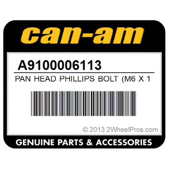 Can-Am A9100006113 Pan Head Phillips Bolt (M6 X 113