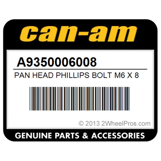 Can-Am A9350006008 Pan Head Phillips Bolt M6 X 8