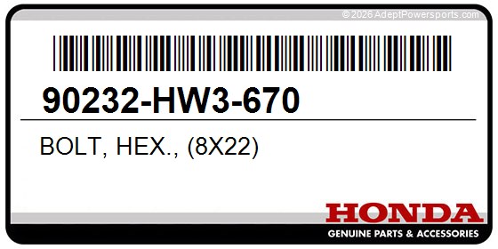 Honda 90232-HW3-670 Bolt, Hex., (8X22)
