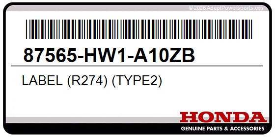 Honda 87565-HW1-A10ZB Label (R274) (Type2)