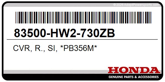 Honda 83500-HW2-730ZB Cvr, R., Si, *Pb356m*
