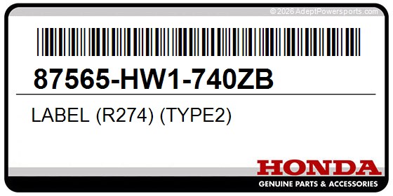 Honda 87565-HW1-740ZB Label (R274) (Type2)