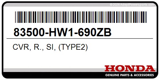 Honda 83500-HW1-690ZB Cvr, R., Si, (Type2)