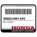 Honda 90002-HW1-670 Bolt (8X25)