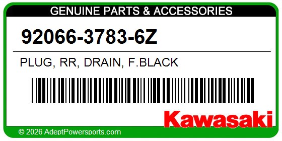 Kawasaki 92066-3783-6Z Plug, Rr, Drain, F.Black