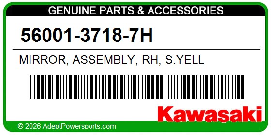Kawasaki 56001-3718-7H Mirror, Assembly, Rh, S.Yell