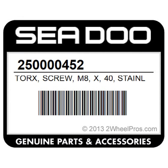Sea-Doo 250000452 Torx, Screw, M8, X, 40, Stainless