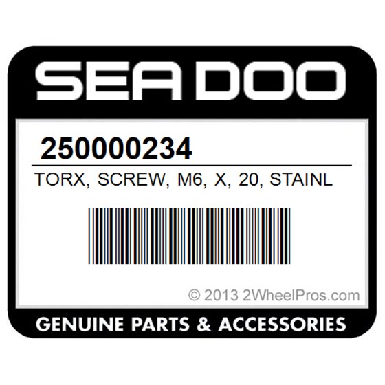 Sea-Doo 250000234 Torx, Screw, M6, X, 20, Stainless., Package, Xds, Xrs