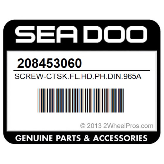 Sea-Doo 208453060 Screw-Ctsk.Fl.Hd.Ph.Din.965A-A2